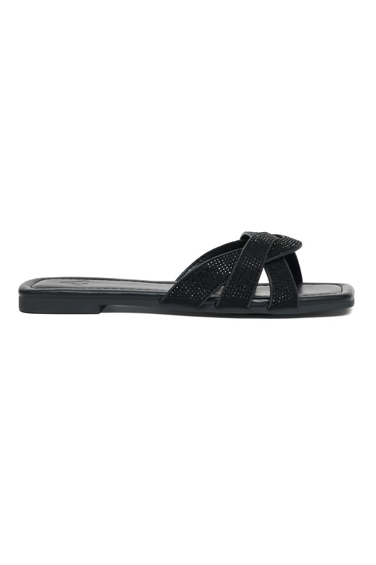 ELEGANCE TWIST EMBELLISHED SLIDE-BLACK