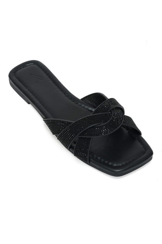 ELEGANCE TWIST EMBELLISHED SLIDE-BLACK
