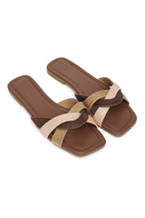 ELEGANCE TWIST EMBELLISHED SLIDE-BROWN