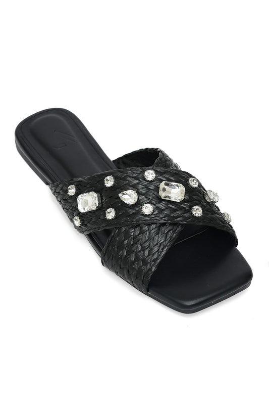 RADIANCE WOVEN GEM SLIDE-BLACK