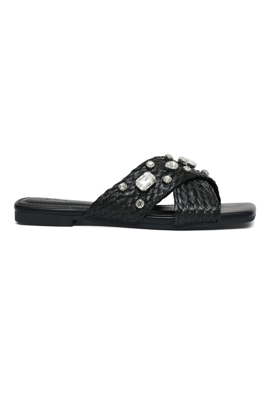 RADIANCE WOVEN GEM SLIDE-BLACK