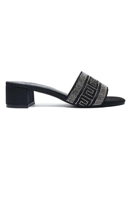 LUXE EMBELLISHED BLOCK HEEL-BLACK