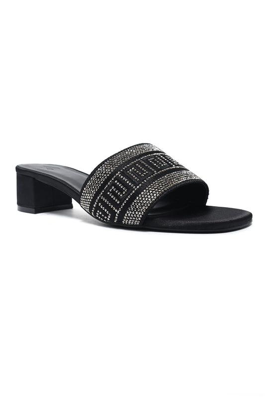 LUXE EMBELLISHED BLOCK HEEL-BLACK