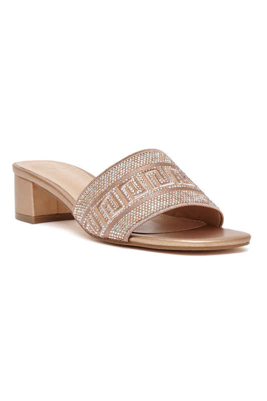 LUXE EMBELLISHED BLOCK HEEL-CHAMPAGNE