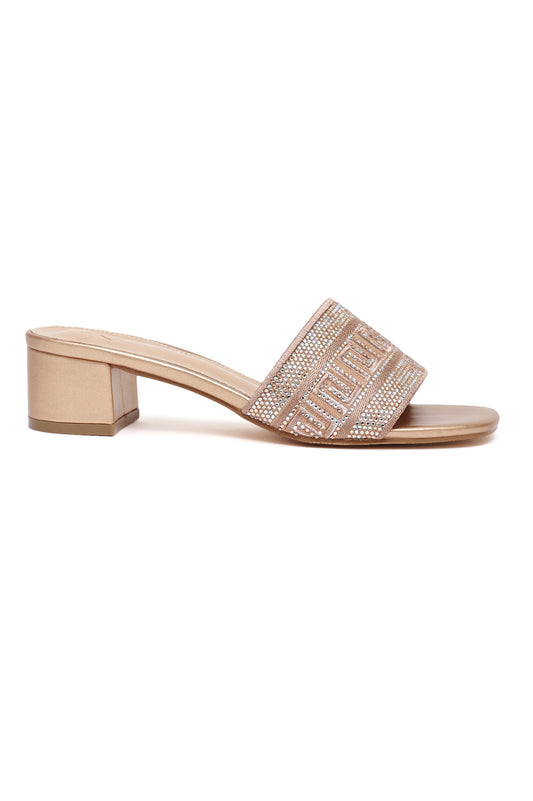LUXE EMBELLISHED BLOCK HEEL-CHAMPAGNE