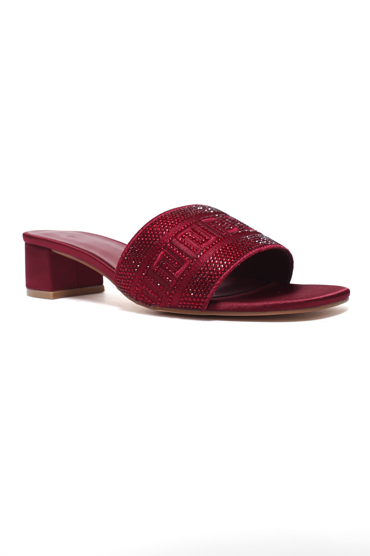 LUXE EMBELLISHED BLOCK HEEL-MAROON
