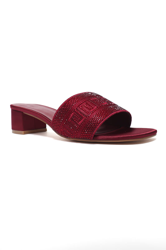 LUXE EMBELLISHED BLOCK HEEL-MAROON