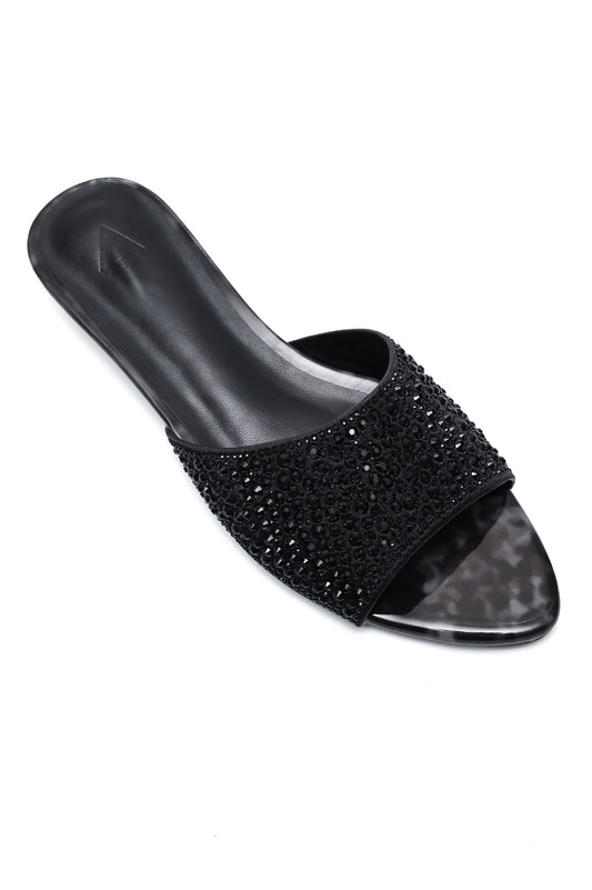DENSE SHIMMER LOW HEEL-BLACK