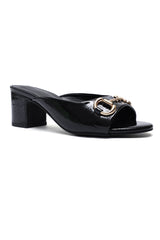 CROC BLOCK HEEL-BLACK