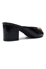 CROC BLOCK HEEL-BLACK