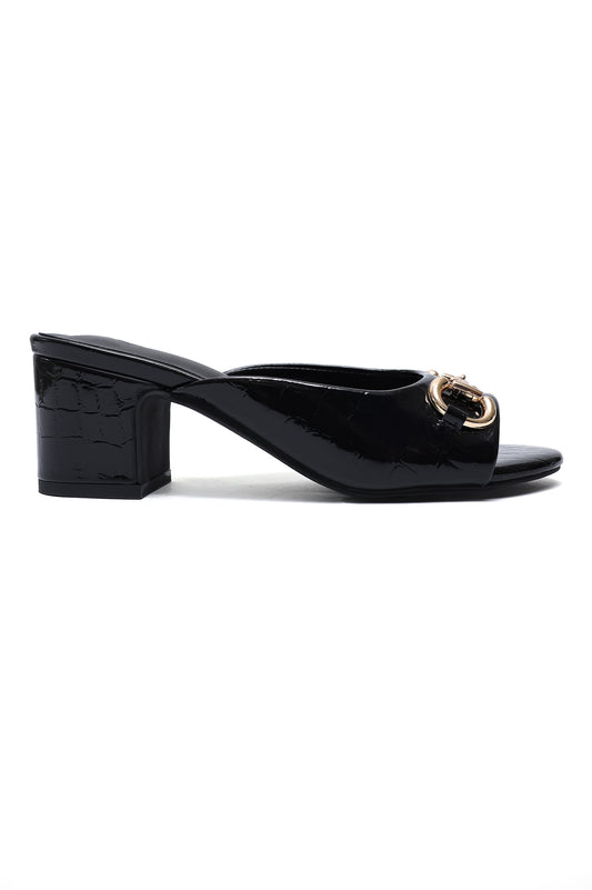 CROC BLOCK HEEL-BLACK