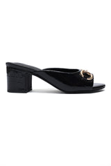 CROC BLOCK HEEL-BLACK