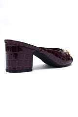 CROC BLOCK HEEL-MAROON