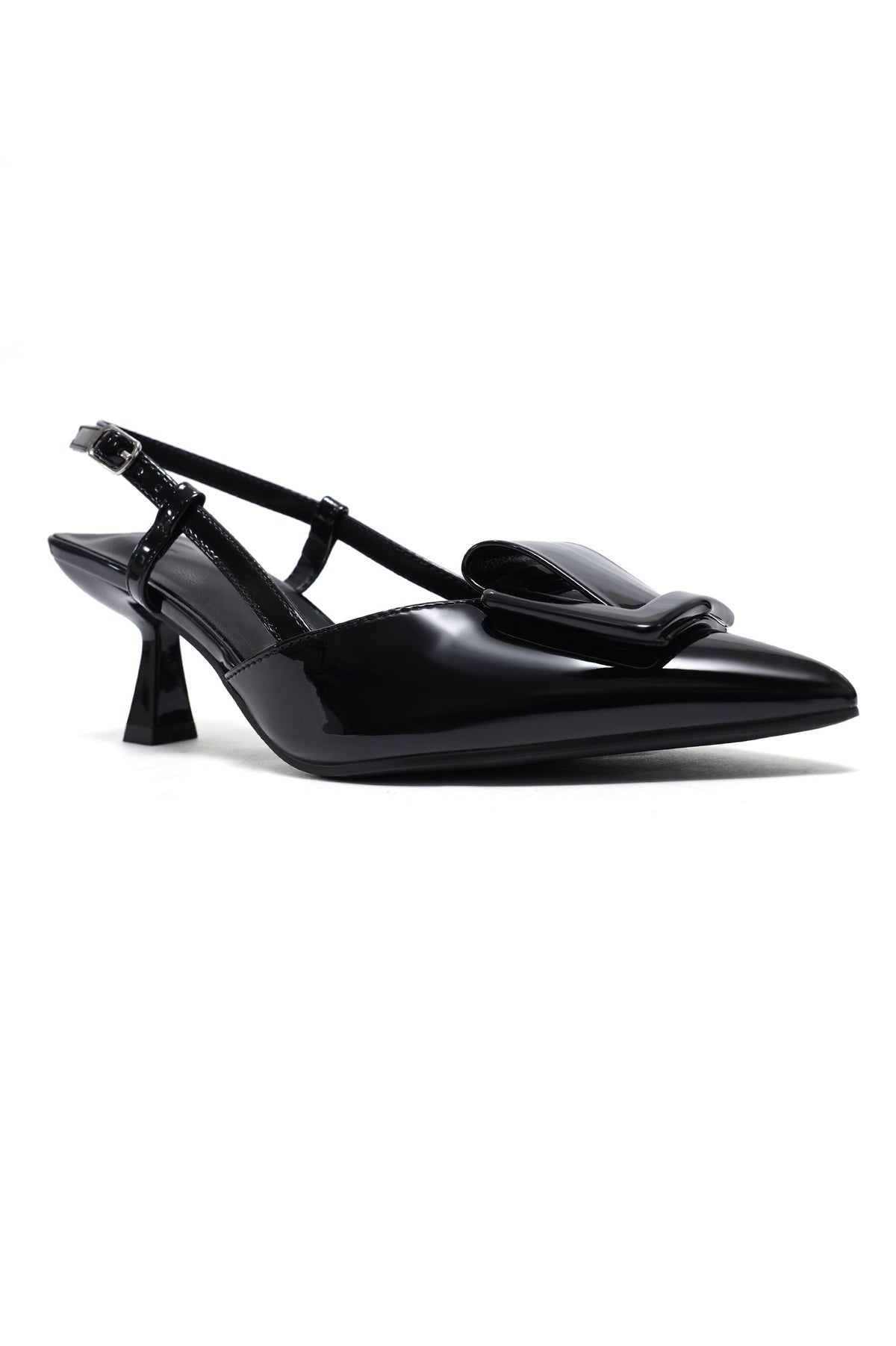 KITTEN HEEL SLINGBACKS-BLACK