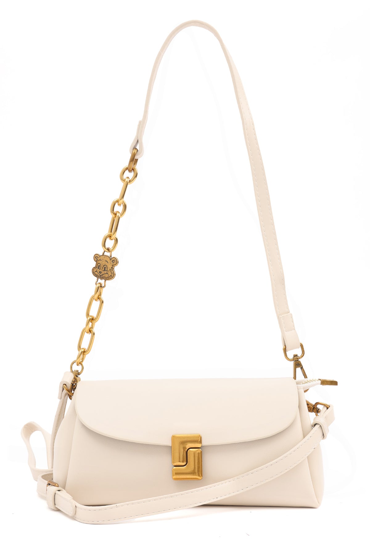 CHAIN ACCENT SHOULDER BAG-WHITE