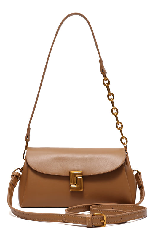 CHAIN ACCENT SHOULDER BAG-CAMEL