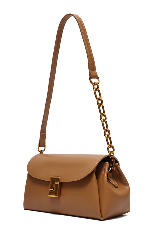 CHAIN ACCENT SHOULDER BAG-CAMEL