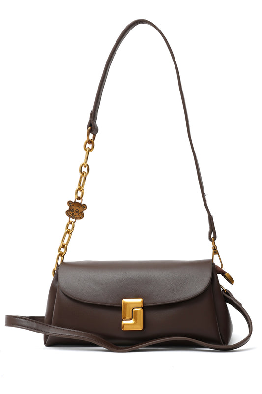 CHAIN ACCENT SHOULDER BAG-COFFEE
