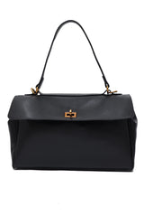 FLAP LOCK HERITAGE SHOULDER HANDBAG-BLACK