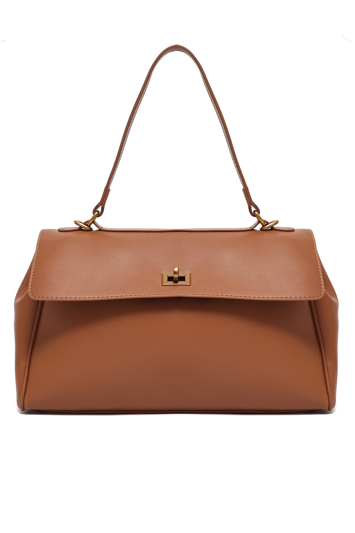 FLAP LOCK HERITAGE SHOULDER HANDBAG-BROWN
