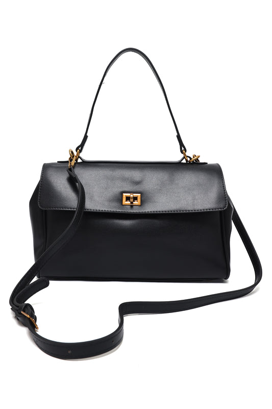 FLAP LOCK HERITAGE SHOULDER HANDBAG-BLACK