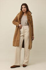 ELEGANT PLUSH COLLAR COAT-KHAKI