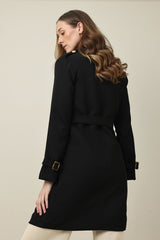DOUBLE-BREASTED TRENCH COAT-BLACK