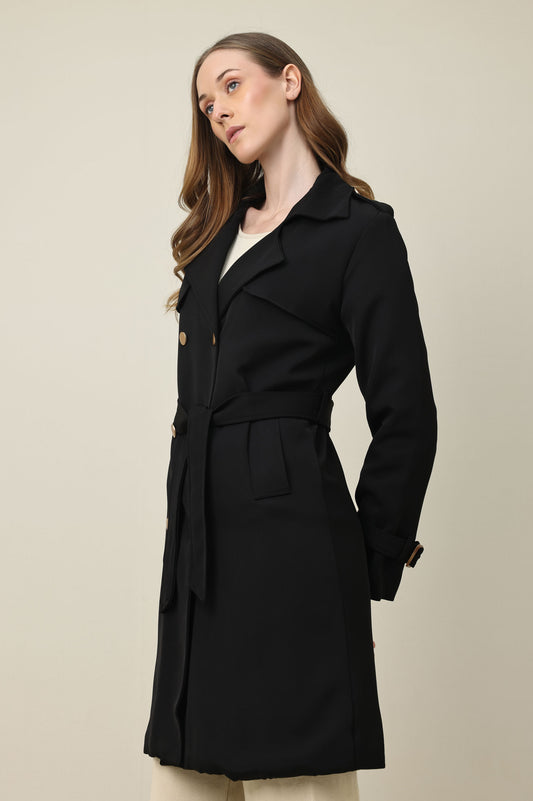 DOUBLE-BREASTED TRENCH COAT-BLACK