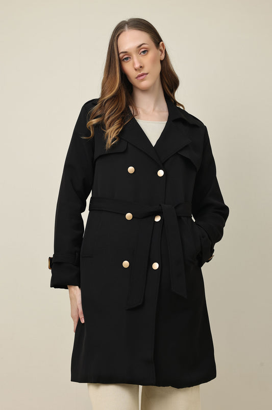 DOUBLE-BREASTED TRENCH COAT-BLACK