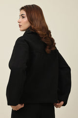 CLOUD STITCH ROBE COAT-BLACK