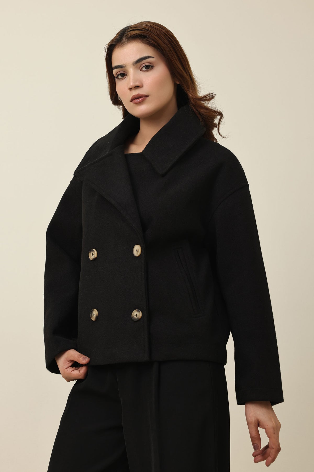 CLOUD STITCH ROBE COAT-BLACK