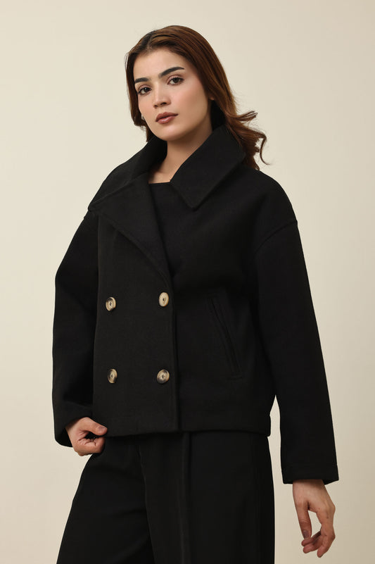 CLOUD STITCH ROBE COAT-BLACK