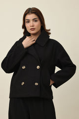 CLOUD STITCH ROBE COAT-BLACK