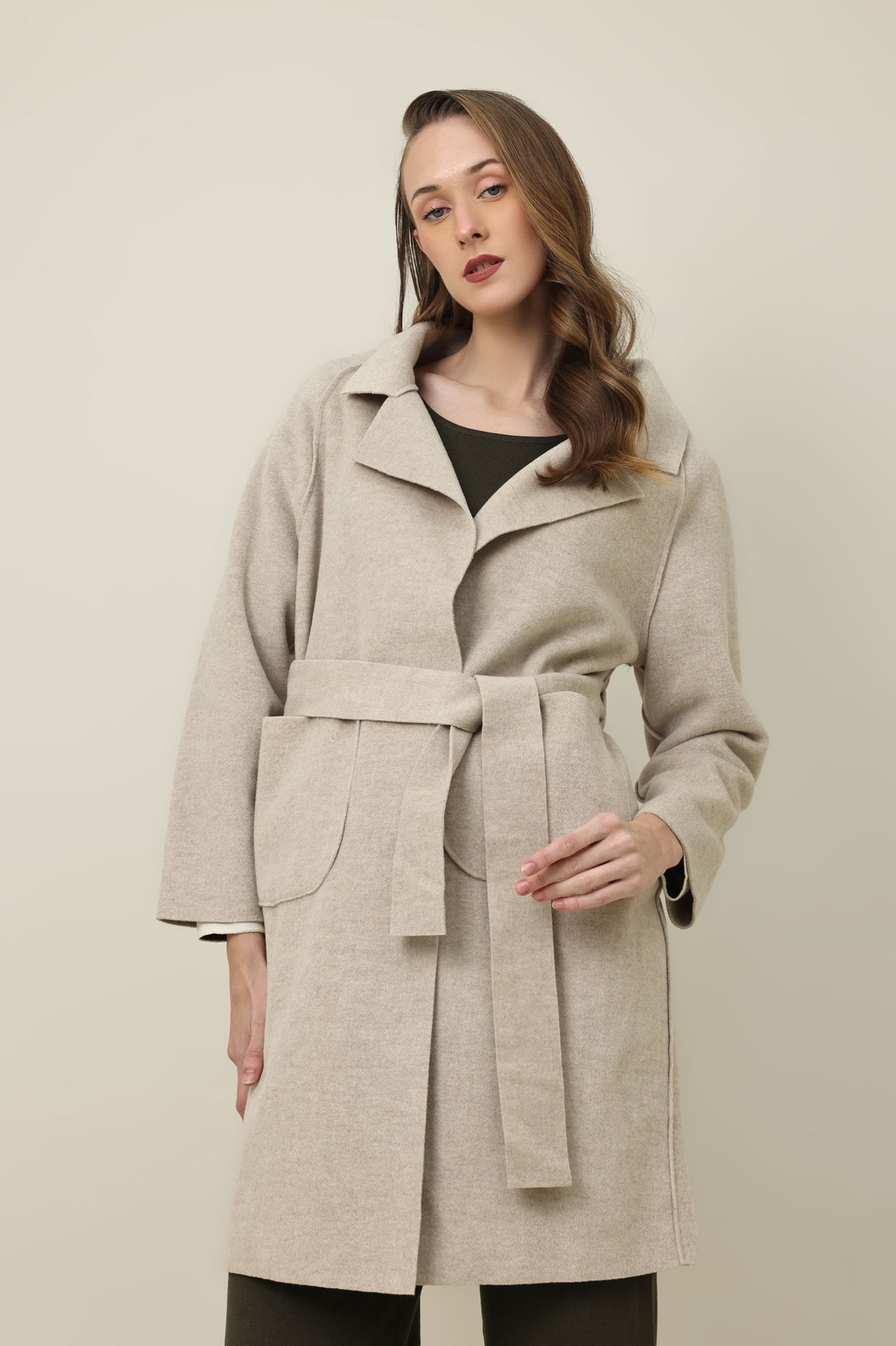 KENSLEY BELTED WOOL COAT-BEIGE