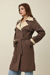 DOUBLE-LAYER LAPEL TRENCH COAT-COFFEE