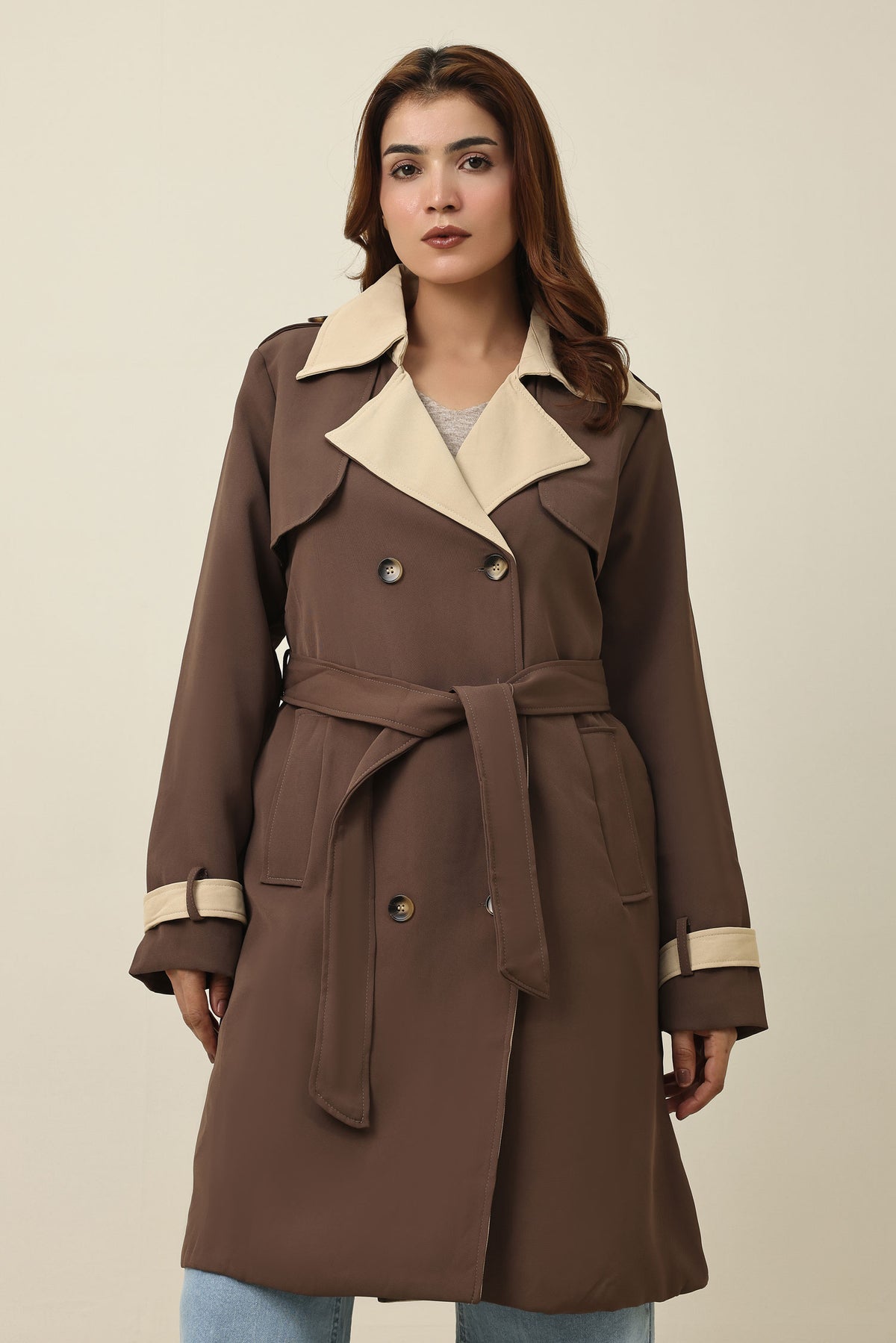 DOUBLE-LAYER LAPEL TRENCH COAT-COFFEE