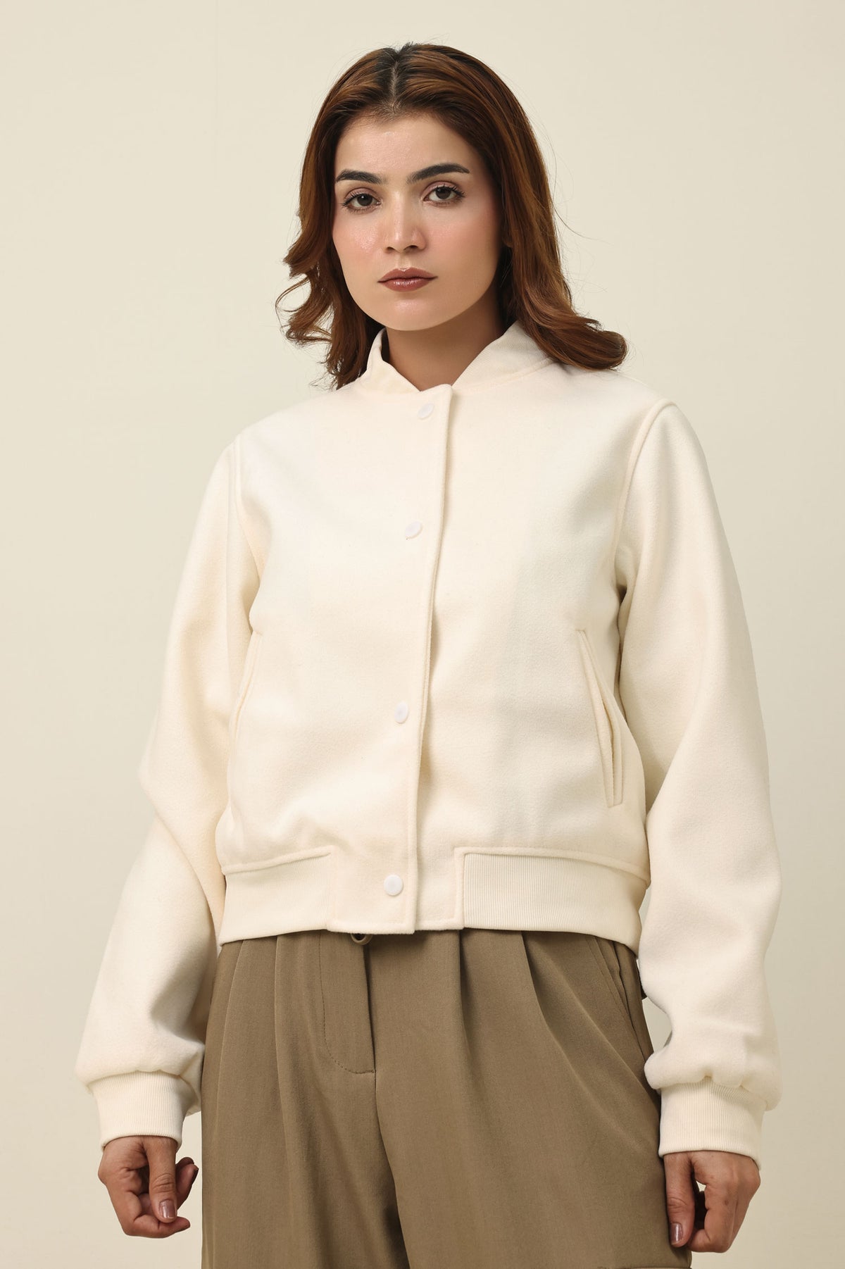 WOOLBLEND SNAPDOWN JACKET-OFFWHITE