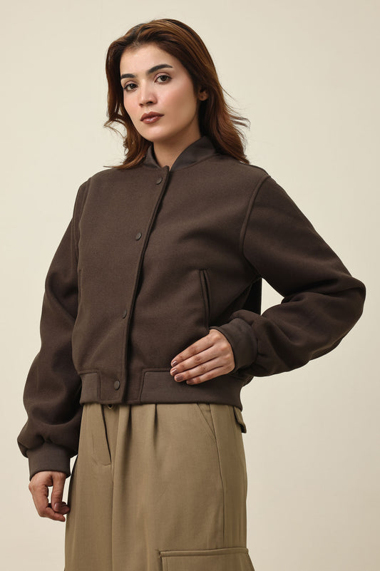 WOOLBLEND SNAPDOWN JACKET-COFFEE