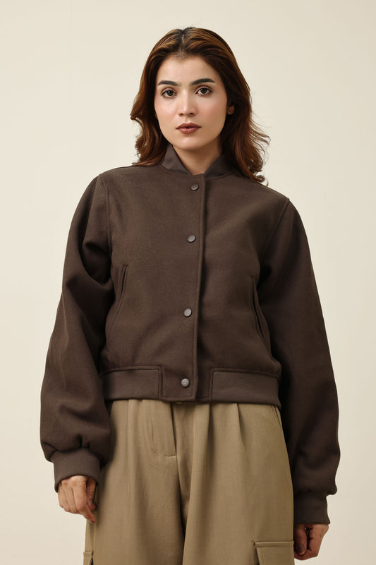 WOOLBLEND SNAPDOWN JACKET-COFFEE