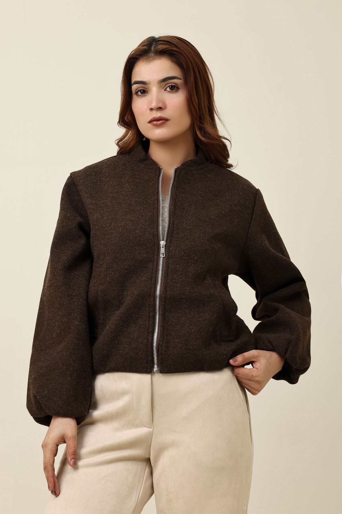 COMPACT RELAXED JACKET-COFFEE