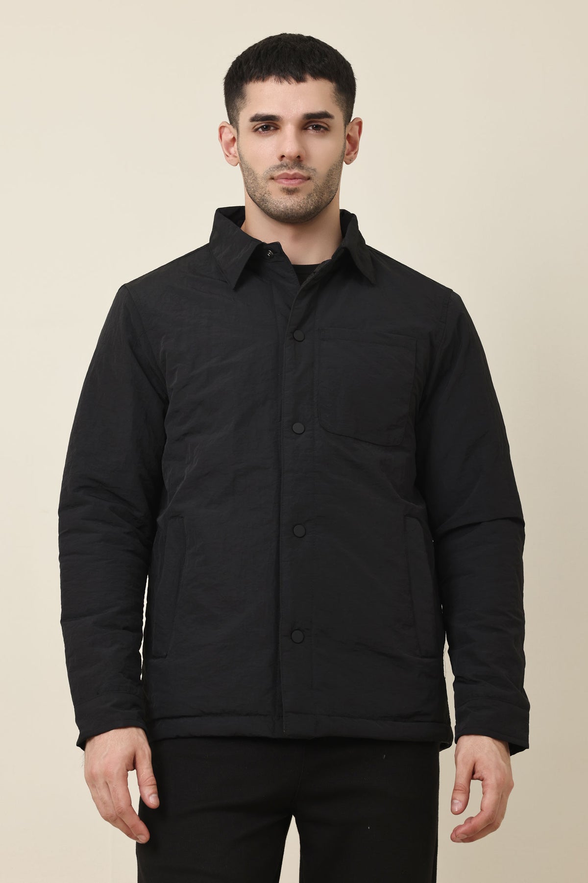 DIAMOND-QUILT JACKET-BLACK