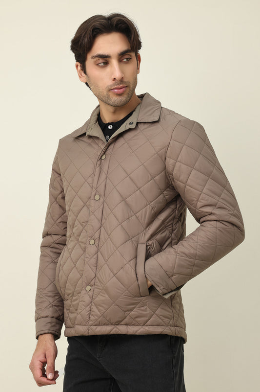 DIAMOND-QUILT JACKET-KHAKI