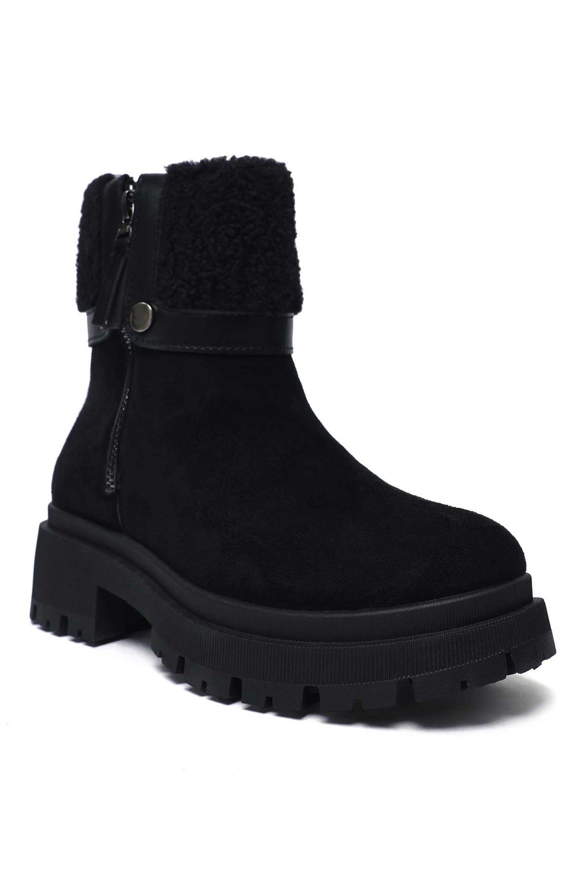 FUR CRUSH ANKLE ZIP BOOT-BLACK