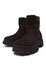 FUR CRUSH ANKLE ZIP BOOT-BROWN