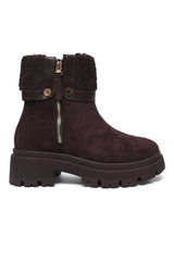 FUR CRUSH ANKLE ZIP BOOT-BROWN