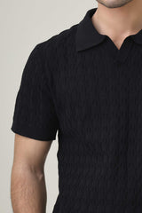 CREST KNIT POLO-BLACK