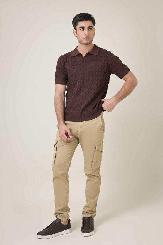 CREST KNIT POLO-COFFEE