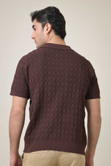 CREST KNIT POLO-COFFEE