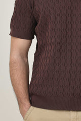 CREST KNIT POLO-COFFEE