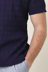 CREST KNIT POLO-BLUE